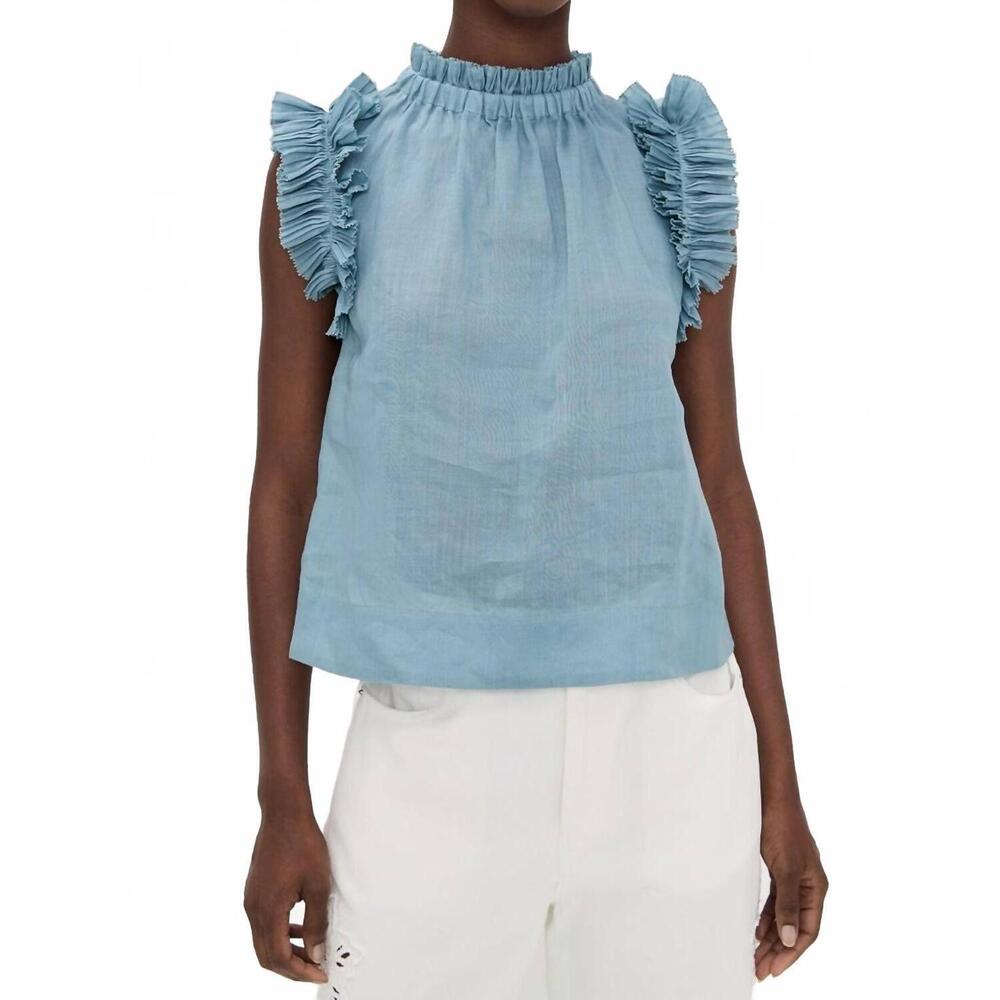 NEW SEA anise flutter sleeve top in sea blue - Picture 5 of 6